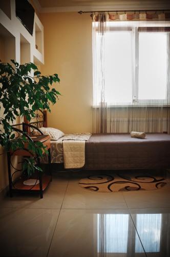 a bedroom with a bed and a window at Avto Spa in Khmelʼnytsʼkyy