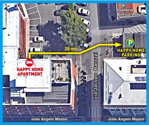a map of a happy home apartment at Happy Home Bo Centro FREE PRIVATE PARKING in Bologna