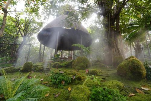 an umbrella in the middle of a forest at Treescape Resort Chiangmai in Chiang Mai