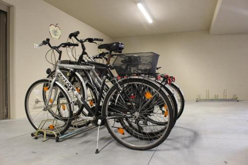 two bikes parked on a rack in a room at Residence Fallrohrhof in Naturno