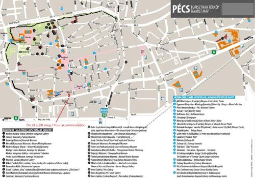 a map of the city of philadelphia with descriptions of attractions at City Center Studio Apartman in Pécs