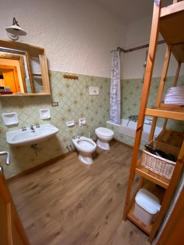 een badkamer met een toilet, een wastafel en een ladder bij Mansarda Petronilla in Piazzatorre