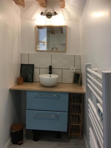 W łazience znajduje się umywalka i lustro. w obiekcie Arlequin w mieście Amboise