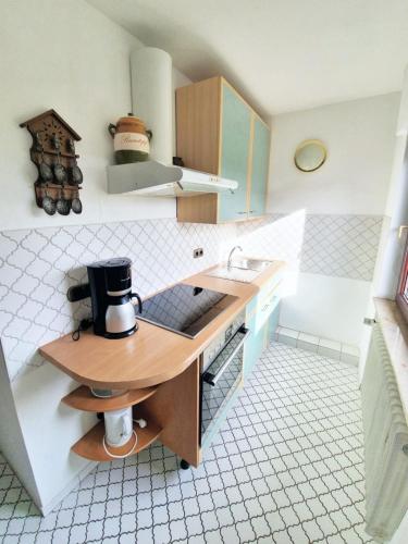 a small kitchen with a counter and a sink at Gasthaus Zum Alten Euler in Erzhausen