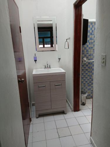 a bathroom with a sink and a mirror at Suite Vintage in Puebla