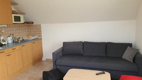 a living room with a couch and a kitchen at Apartmány EDDY in Rokytnice nad Jizerou
