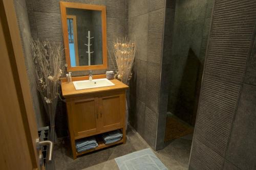 a bathroom with a sink and a shower at L'Ancienne Poste in Marloie