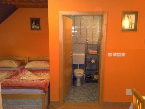 a bathroom with two beds and a toilet in a room at Apartment Beli Zajec in Mozirje