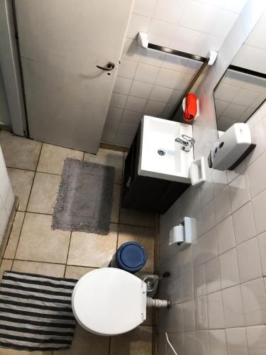 a small bathroom with a toilet and a sink at Hostel Punto Patagónico Neuquén in Neuquén