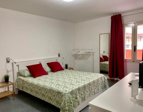 バーリにあるPisani Apartmentのベッドルーム1室(大型ベッド1台、赤い枕付)