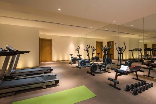 a gym with treadmills and exercise equipment in a room at Holiday Inn Kunshan Huaqiao by IHG in Kunshan