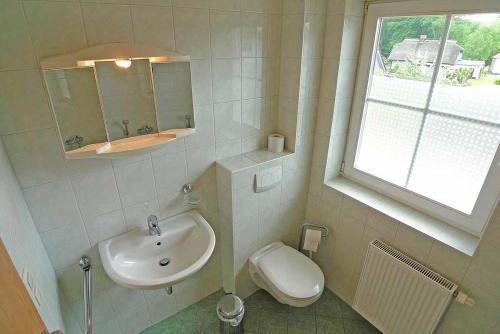 a bathroom with a sink and a toilet at Ferienhaus An der alten Waldschänke WS-11a in Born