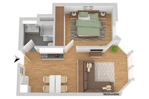 plan piętra pokoju z sypialnią w obiekcie Panorama 21 w mieście Laboe