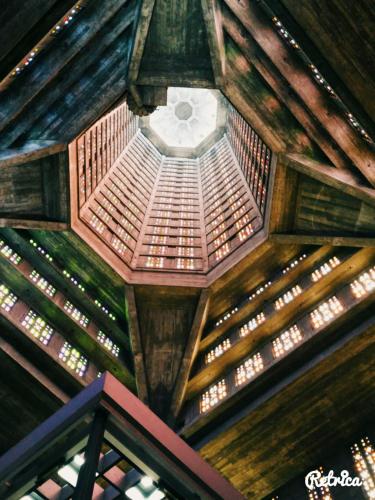 an overhead view of the ceiling of a wooden building at Best Western ARThotel in Le Havre