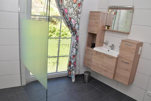 a bathroom with a sink and a window at Apartment Weinberg in Ürzig