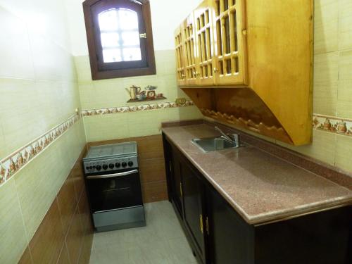a small kitchen with a sink and a stove at DREAM ISLAND Hotel in Luxor