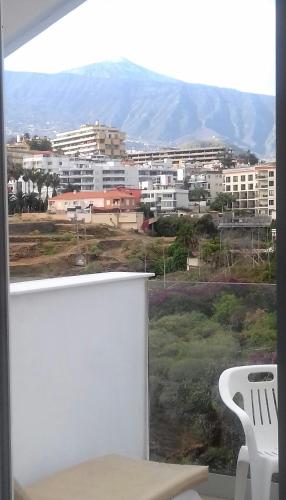 a view of a city from a window at Apartamentos Pez Azul in Puerto de la Cruz