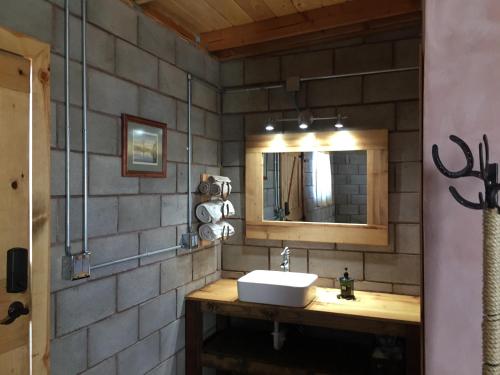 a bathroom with a sink and a mirror at Sn Tony Hotel & Spa in Valle de Guadalupe