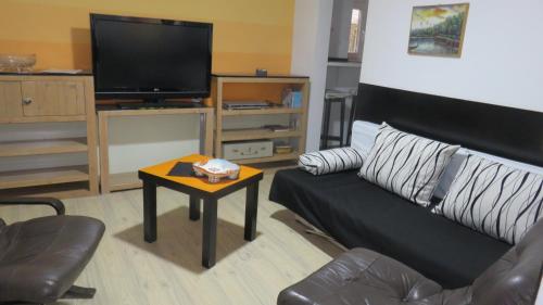 a living room with a couch and a coffee table at Guest House Pavlovic in Soko Banja
