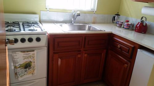 a kitchen with a stove and a sink at Manuae House of Birds 1 in Cliftons