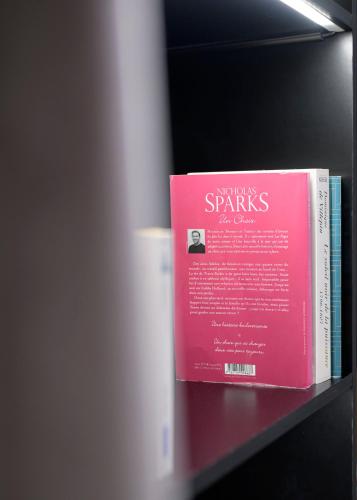 two books sitting on top of a shelf at Aris Grand Place Hotel in Brussels