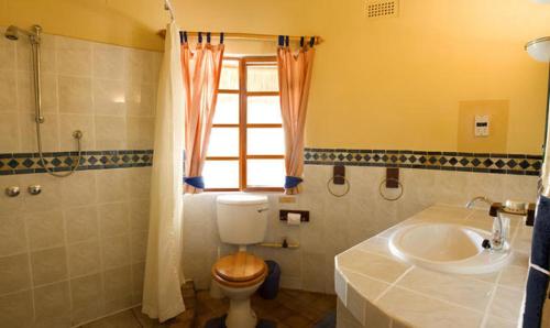 a bathroom with a toilet and a sink at Musangano Lodge in Odzi