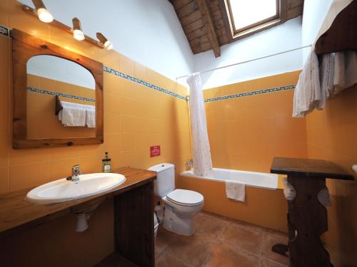 a bathroom with a sink and a toilet and a mirror at Los Tres Albares in Lardiés