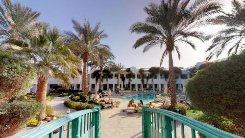 a view of a resort with palm trees and a pool at Falcon Hills Hotel in Sharm El Sheikh