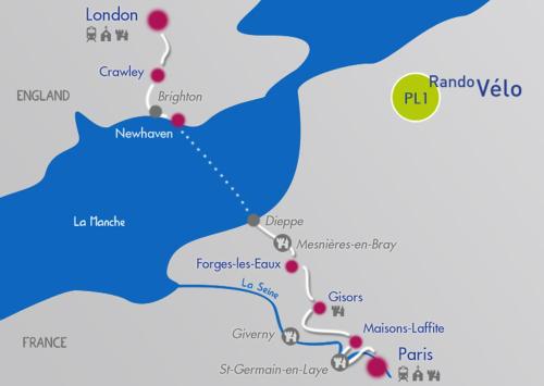 un mapa de Puerto Vallaarta con los lugares de interés en GITE DE L'AVENUE VERTE, en Forges-les-Eaux