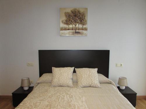 a bedroom with a large bed with two night stands at Luz y Mar in Aljaraque