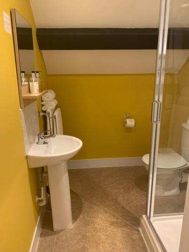 a bathroom with a sink and a toilet at The Bell at Old Sodbury in Chipping Sodbury