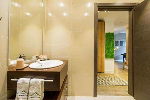 ポイアナ・ブラショフにあるSarah Deluxe Apartment in SILVER MOUNTAINの洗面台と鏡のあるバスルーム