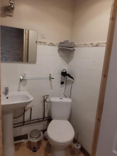 uma casa de banho com um WC branco e um lavatório. em Chambre d'Hôtes avec Petit Déjeuner em Remilly-les-Pothées