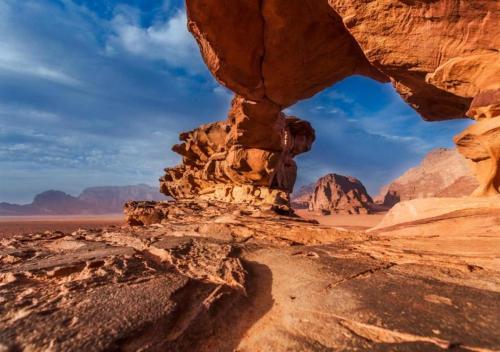a view of a rock formation in the desert at Wadi Rum in Wadi Rum