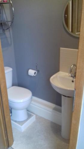 a bathroom with a toilet and a sink at Lansdown House Bed & Breakfast in Market Drayton