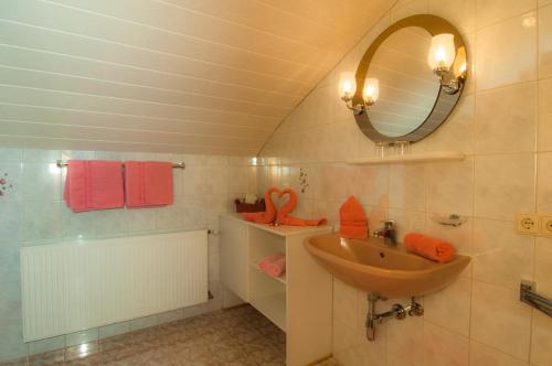 a bathroom with a sink and a mirror at Mooserhof in Maria Luggau