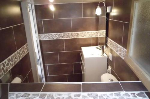 a bathroom with a shower with a toilet and a sink at Ax Vacances Famille in Ax-les-Thermes