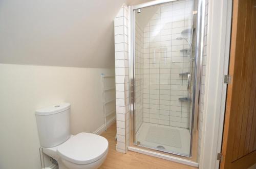 a bathroom with a toilet and a shower at George & Dragon in Dartmouth
