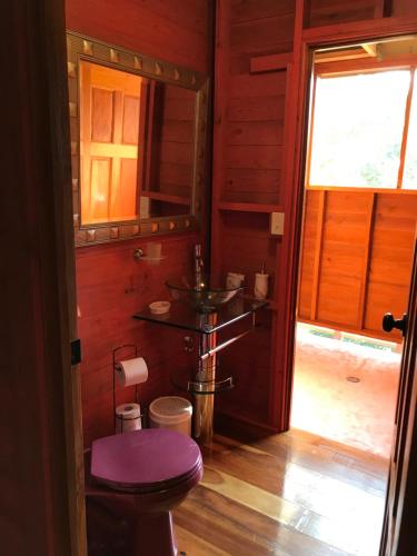 a bathroom with a toilet and a sink at Maya Hill Lodge in Black Man Eddy