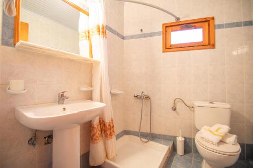 Aggelika Apartments في Lithakia: حمام مع حوض ومرحاض