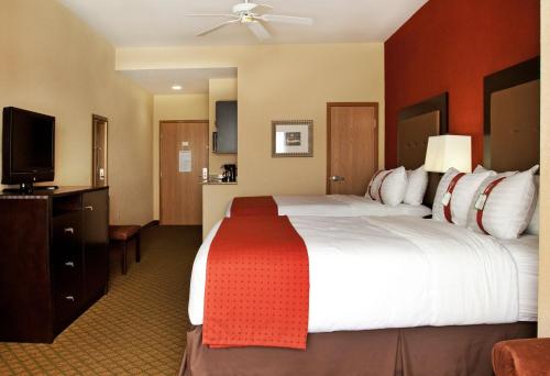 una camera con un grande letto e una TV a schermo piatto di Holiday Inn Houma, an IHG Hotel a Houma