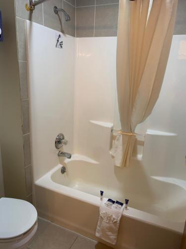 a bathroom with a tub and a toilet and a shower at Americas Best Value Inn - Gaylord in Gaylord