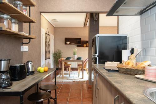 een keuken met een aanrecht en een koelkast bij The Dream House by homebilbao in Bilbao