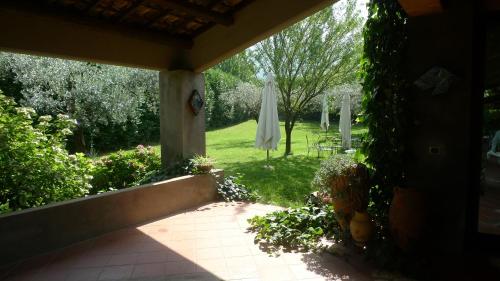 an outside view of a garden with an umbrella at Le Ninfee in Cassino