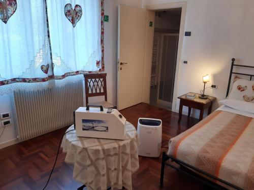 a room with a bed and a table with a cooler at Casa del Miele in Tessera