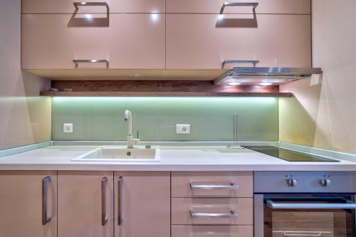 uma cozinha com um lavatório e um fogão em Luxury Kalman Centar Apartman em Zlatibor