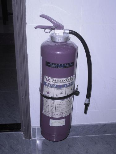 um grande hidrante roxo em cima de uma parede em 香港共居空间,九龙青年公寓 em Hong Kong