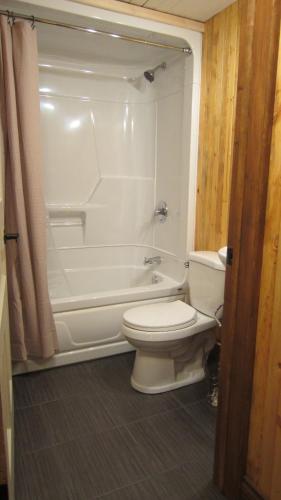 a bathroom with a toilet and a bath tub at Auberge Le Four à Pain in Petite-Rivière-Saint-François