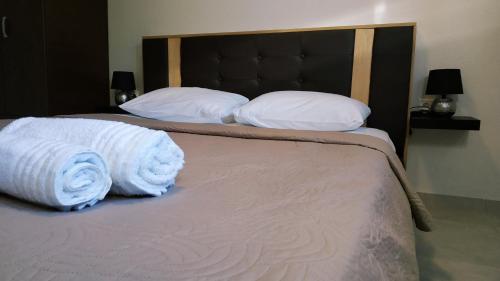 two beds with white blankets and pillows on them at Sunny Siviri in Siviri
