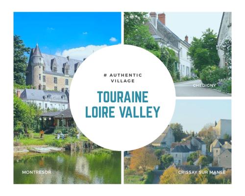 un collage di foto di un villaggio e di un lago di La Roche Bellevue a Luynes